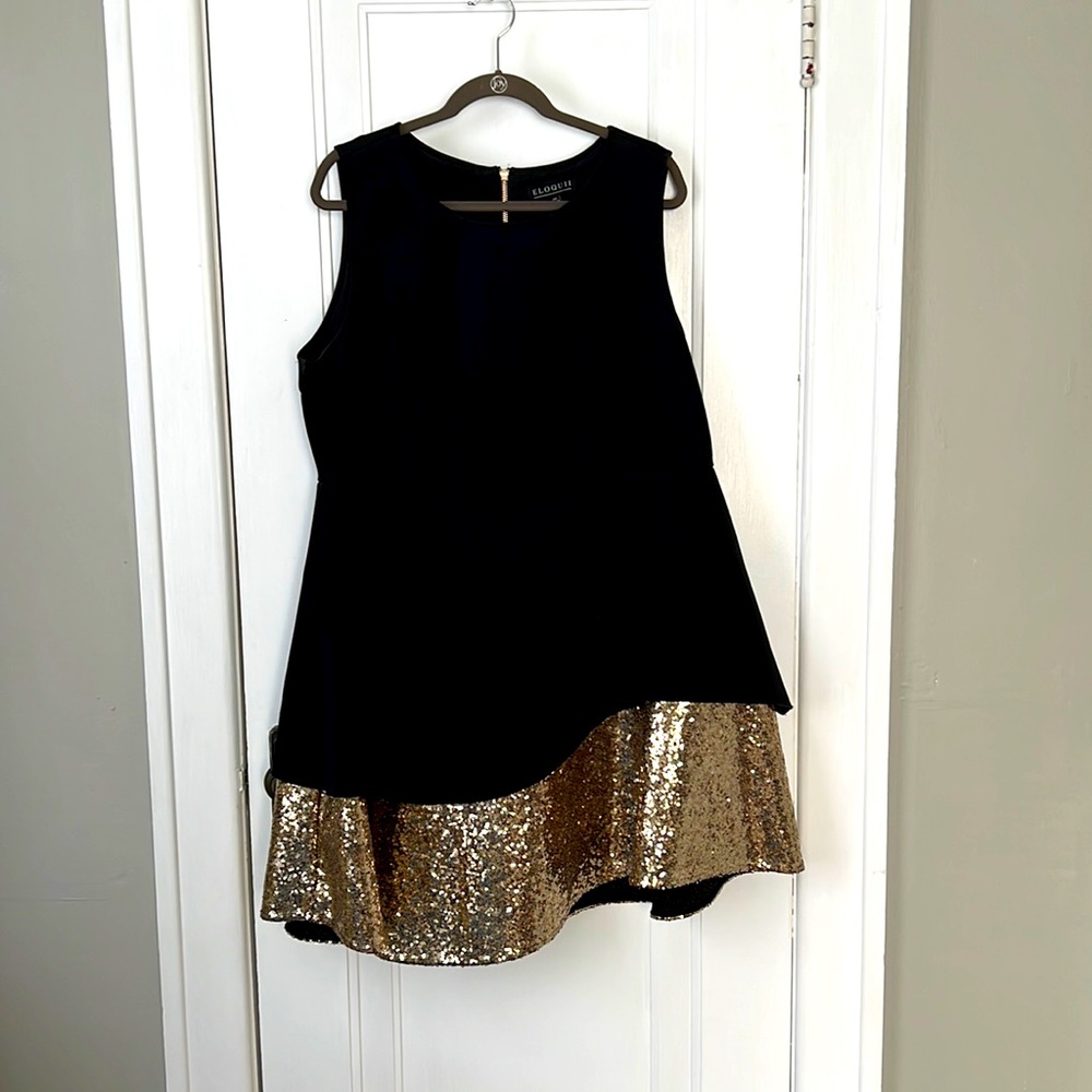 ELOQUII Size 20P Black & Gold Cocktail A-Line dress